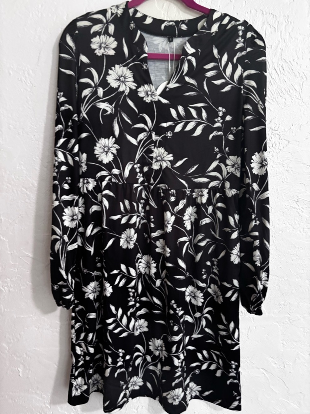 ANRABESS Floral Tunic Dress Black White‎ Boho Small NWT